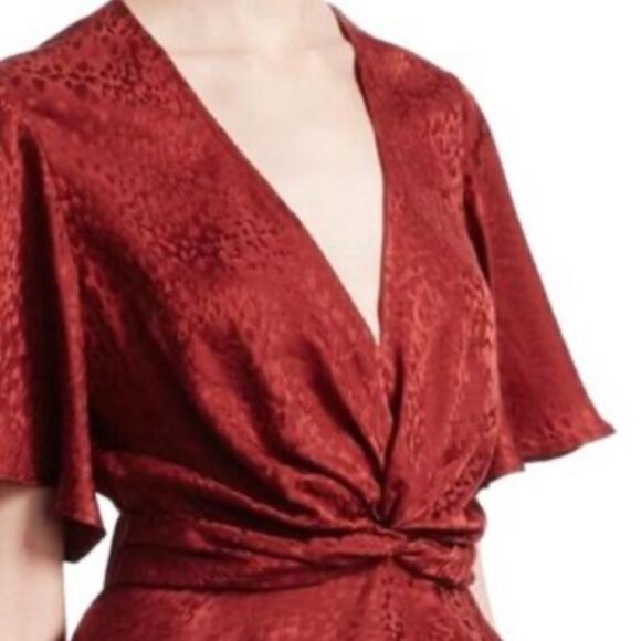 NWT ALC Alma Red Silk Wrap Front Blouse Size 2 - Picture 3 of 14